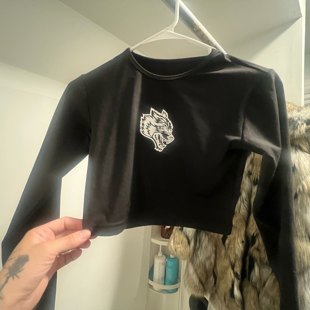 Darc Sport Black Cropped Long Sleeve with Wolf Logo